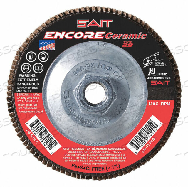OEM#: 72933ЛЕПЕСТКОВЫЙ ДИСК 80 ЗЕРНИСТОСТЬ 5/8-11 ДЮЙМОВ КЕРАМИЧЕСКИЙ от United Abrasives-Sait