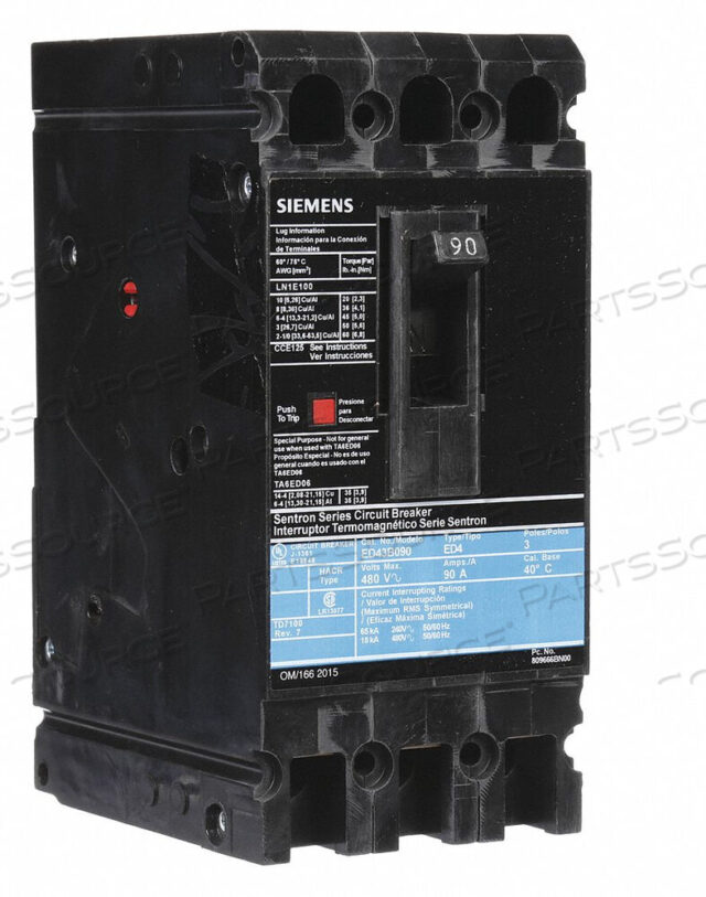 OEM#: ED43B090АВТОМАТИЧЕСКИЙ ВЫКЛЮЧАТЕЛЬ 90A 3P 480VAC ED4 от Siemens