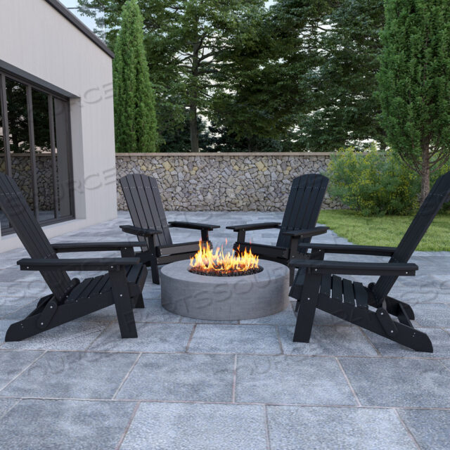OEM#: 4-JJ-C14505-BLK-GG НАБОР ИЗ 4 СКЛАДНЫХ КРЕСЕЛ ADIRONDACK CHARLESTOWN ВСЕСЕЗОННЫХ ИЗ ПОЛИМЕРНОЙ СМОЛЫ В ЧЕРНОМ ЦВЕТЕ от Flash Furniture