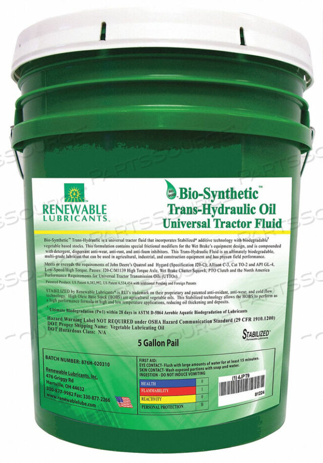 OEM#: 81224TRANS HYD FLUID TRACTOR 5 GAL 10W30 by Renewable Lubricants
