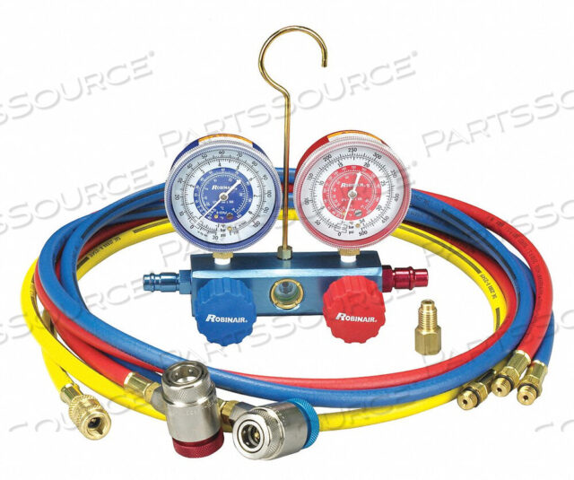 OEM#: 41234MANIFOLD GAUGE SET 2 VALVES 3 HOSES by Robinair