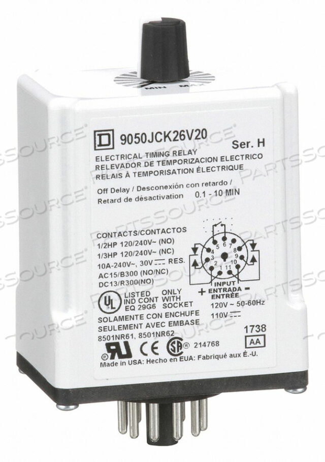 OEM#: 9050JCK26V20РЕЛЕ ЗАДЕРЖКИ ВРЕМЕНИ 120 В переменного тока 10 А DPDT от Square D