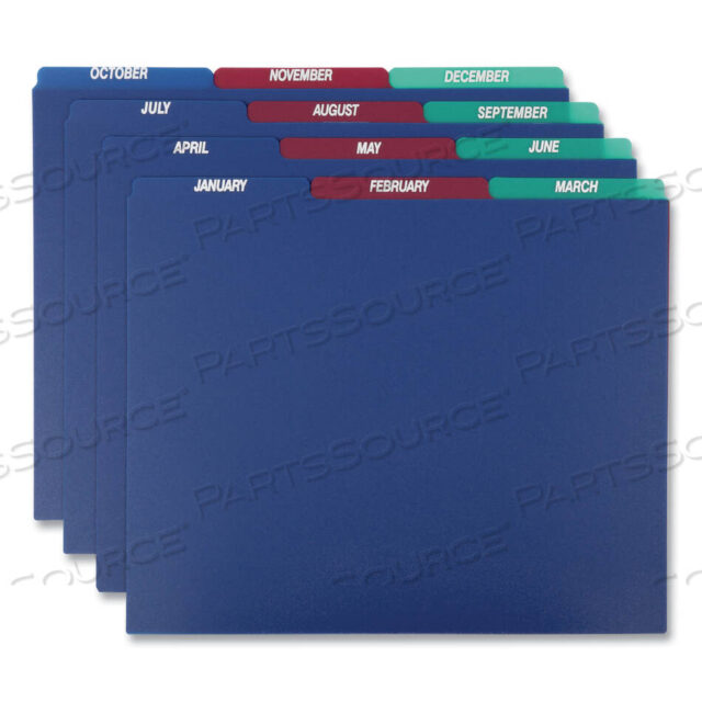 OEM#: 40144POLY TOP TAB НАПРАВЛЯЮЩИЕ ДЛЯ ФАЙЛОВ, 1/3-CUT TAB, ЯНВАРЬ-ДЕКАБРЬ, 8,5 X 11, РАЗНЫЕ ЦВЕТА, 12/НАБОР от Esselte Pendaflex Corp.