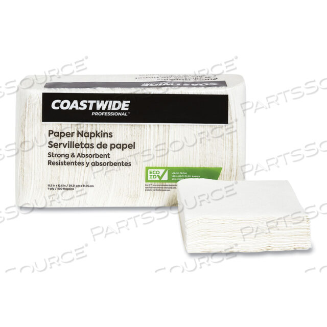 OEM#: CW20179ECO-ID ПЕРЕРАБОТАННЫЕ САЛФЕТКИ ДЛЯ ОБЕДА, 1-СЛОЙНЫЕ, 11,5 X 12,5, БЕЛЫЕ, 400 шт./УПАКОВКА от Coastwide Professional