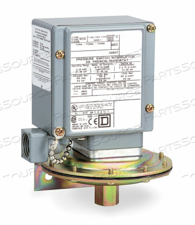 OEM#: 9012GAW25PRESSURE SWTCH DPDT 3 TO 150 PSI STNDRD by Square D