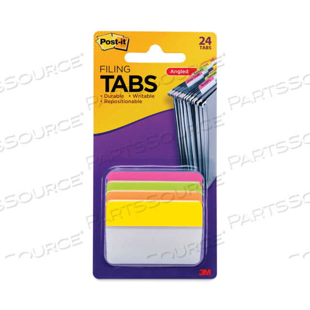 2 PLAIN SOLID COLOR ANGLED TABS, 1/5-CUT, ASSORTED BRIGHTS COLORS, 2 WIDE, 24/PACK