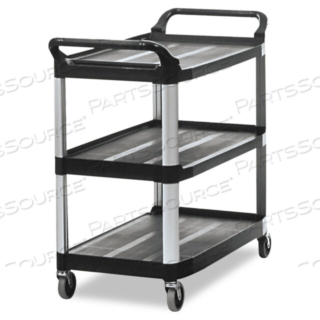 OEM#: FG409100BLAOPEN-SIDE UTILITY CART, PLASTIC, 3 SHELVES, 300 LB CAPACITY, 40.63 X 20 X 37.81, BLACK by Rubbermaid Medical Division
