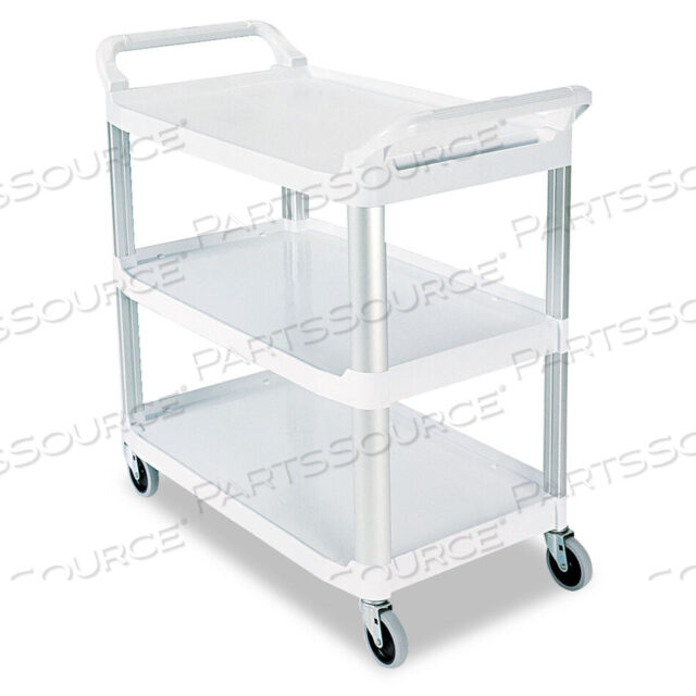 OEM#: FG409100OWHTОТКРЫТАЯ БОКОВАЯ ТЕЛЕЖКА ДЛЯ ХОЗЯЙСТВ, ПЛАСТИКОВАЯ, 3 ПОЛКИ, ВМЕСТИМОСТЬ 300 ФУНТОВ, 40,63 X 20 X 37,81, БЕЛАЯ, Rubbermaid Medical Division