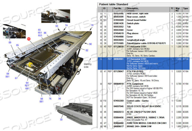 Заменяет Siemens Medical Solutions 8904901PT-HORIZONTAL D701