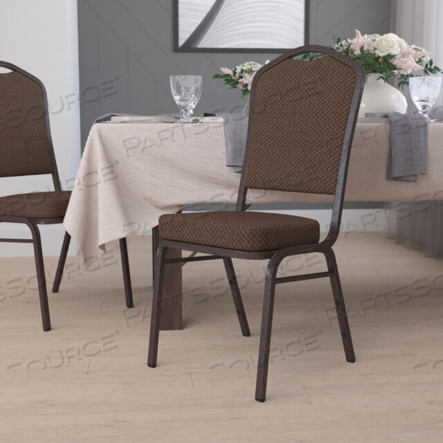 OEM#: FD-C01-COPPER-008-T-02-GGHERCULES SERIES CROWN BACK STACKING BANQUE CHAIR ИЗ КОРИЧНЕВОЙ УЗОРЧАТОЙ ТКАНИ - МЕДНАЯ РАМА от Flash Furniture