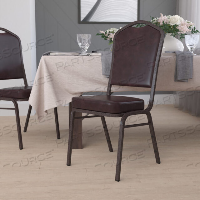 OEM#: FD-C01-COPPER-BRN-VY-GGHERCULES SERIES CROWN BACK STACKING BANQUE CHAIR ИЗ КОРИЧНЕВОГО ВИНИЛА - МЕДНАЯ РАМА от Flash Furniture
