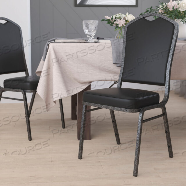 OEM#: FD-C01-SILVERVEIN-BK-VY-GGHERCULES SERIES CROWN BACK STACKING BANQUE CHAIR ИЗ ЧЕРНОГО ВИНИЛА - РАМА SILVER VEIN от Flash Furniture
