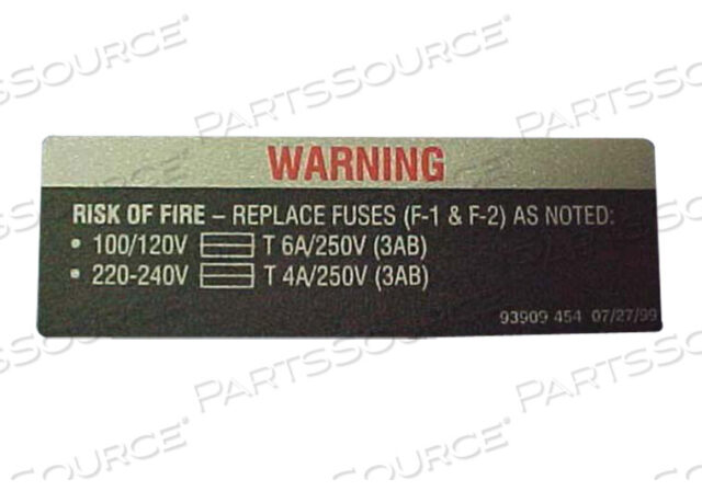 OEM#: P093909454ЭТИКЕТКА С ПРЕДУПРЕЖДЕНИЕМ О ЗАМЕНЕ ПРЕДОХРАНИТЕЛЯ от STERIS Corporation