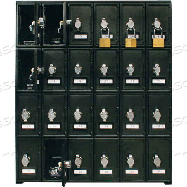 OEM#: UVLOC24A-BIK-HSP24 ДВЕРНОЙ ШКАФЧИК ДЛЯ СОТОВОГО ТЕЛЕФОНА С ЗАМКАМИ HASP, 22WX16DX26H, ЧЕРНЫЙ, СБОРКА United Visual Products