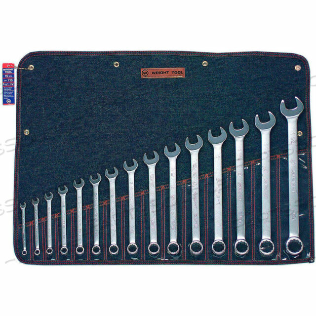 WRIGHTGRIP 2.0 5/16-1-1/4 12 POINT 15 PIECE SATIN SAE COMBINATION WRENCH SET