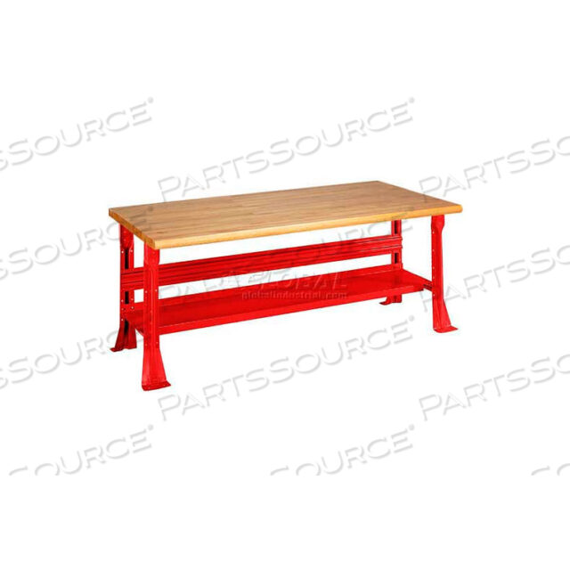 C-CHANNEL FIXED HEIGHT WORKBENCH - MAPLE BUTCHER BLOCK SAFETY EDGE 48 X30 X31-1/4 RED