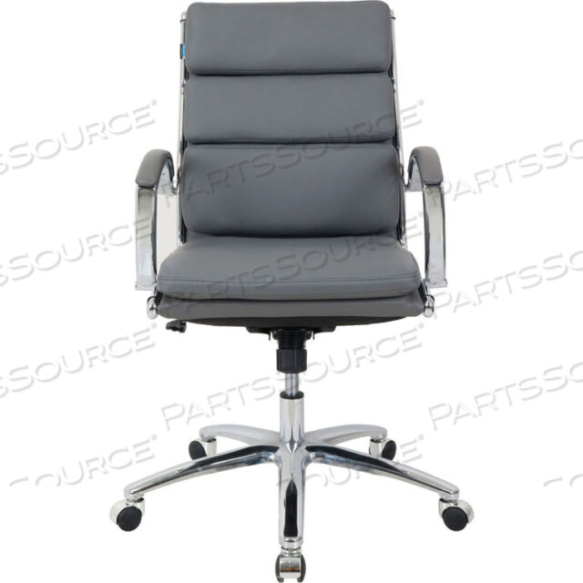 INTERION MODERN RIBBED EXECUTIVE CHAIR - КОЖА - СРЕДНЯЯ ЧАСТЬ СПИНКИ - УГОЛЬНО-СЕРЫЙ