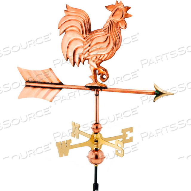 ROOSTER GARDEN WEATHERVANE, POLISHED COPPER W/ROOF MOUNT