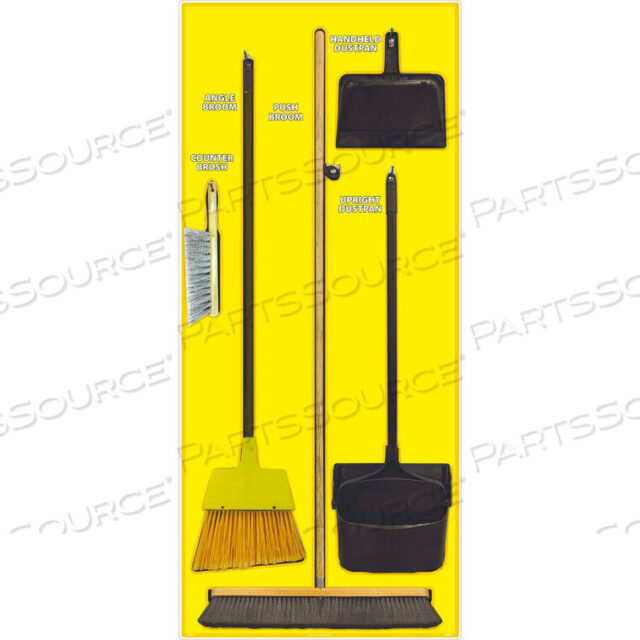 OEM#: SBK107ALJANITORIAL SHADOW BOARD COMBO KIT, ЖЕЛТЫЙ НА ЧЕРНОМ, ПРОМЫШЛЕННЫЙ АЛЮМИНИЙ от National Marker Company
