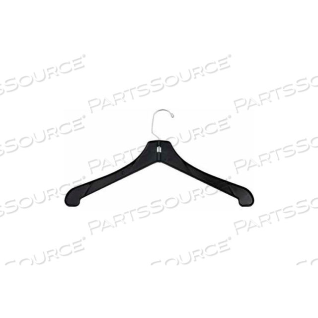 NAHANCO JACKET HANGER-HEAVY WEIGHT W/SHORT HOOK, 17L, PLASTIC-BK, PKG QTY 100