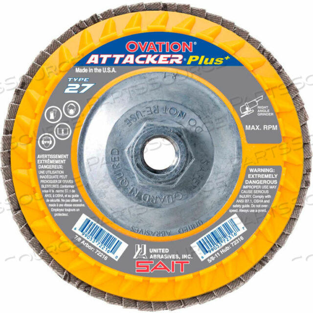 OVATION ATTACKER FLAP DISC T27 5-1/2X 5/8-11 36 GRIT ZIRCONIUM