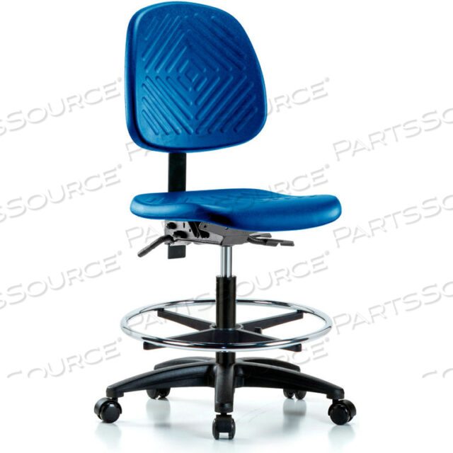 ТАБУРЕТ BLUE RIDGE ERGONOMICS INDUSTRIAL - С ХРОМИРОВАННЫМ КОЛЬЦОМ ДЛЯ НОГ - ПОЛИУРЕТАН - СИНИЙ
