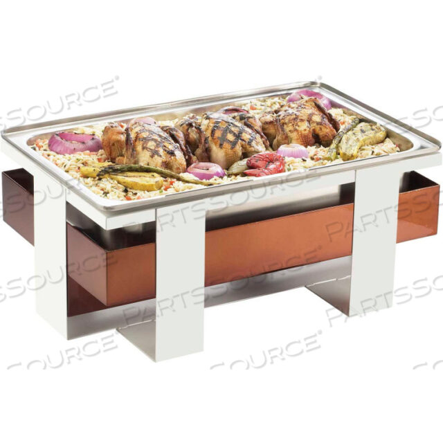 LUXE CHAFER 21-3/4W X 13-3/4D X 9H БЕЛЫЙ И НЕРЖАВЕЮЩАЯ СТАЛЬ